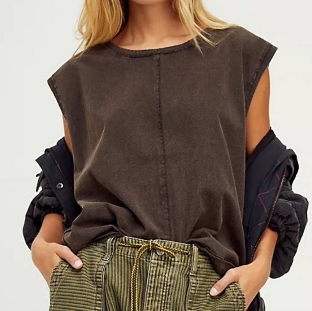 Free People We The Free Kasee Muscle Tee in Raven Feather - Picture 2 of 9